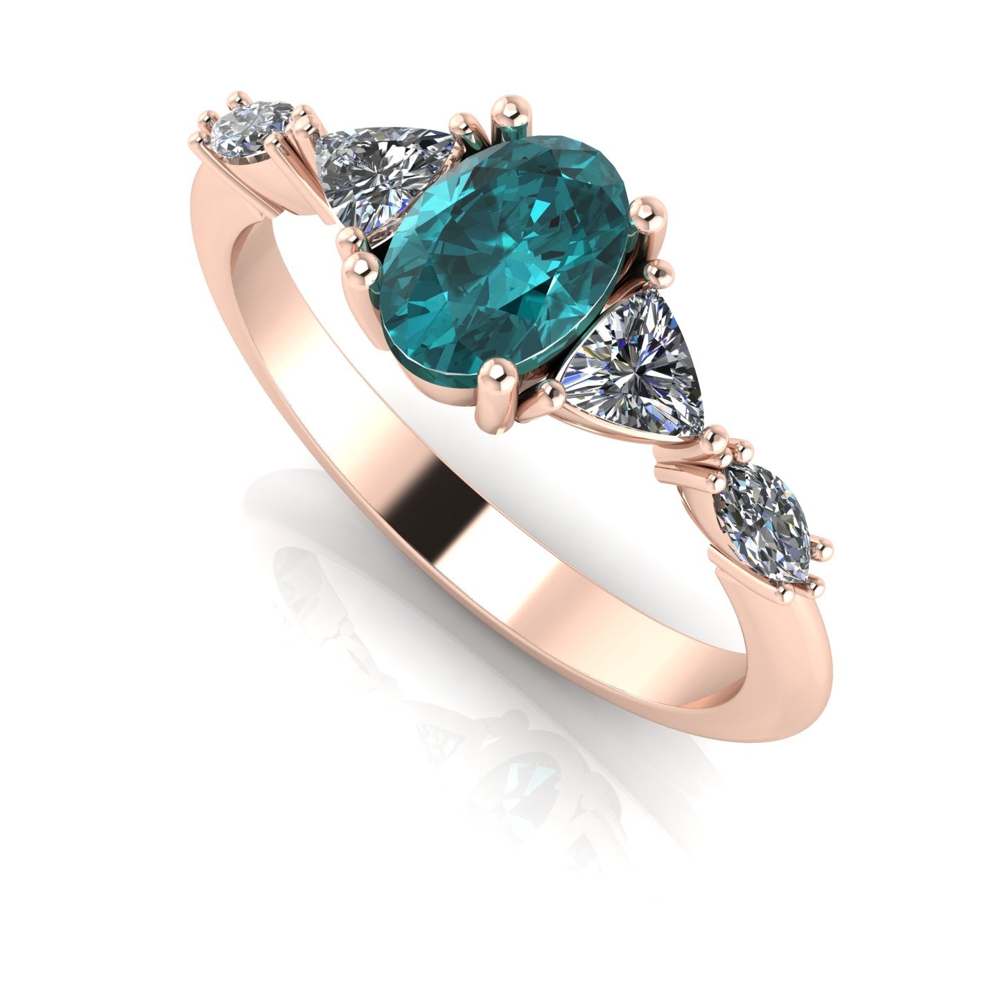 Maisie Oval Teal Sapphire & Diamond Ring in 18ct Rose Gold