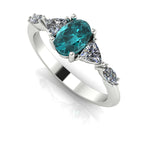 Maisie Oval Teal Sapphire & Diamond Ring in White Gold or Platinum