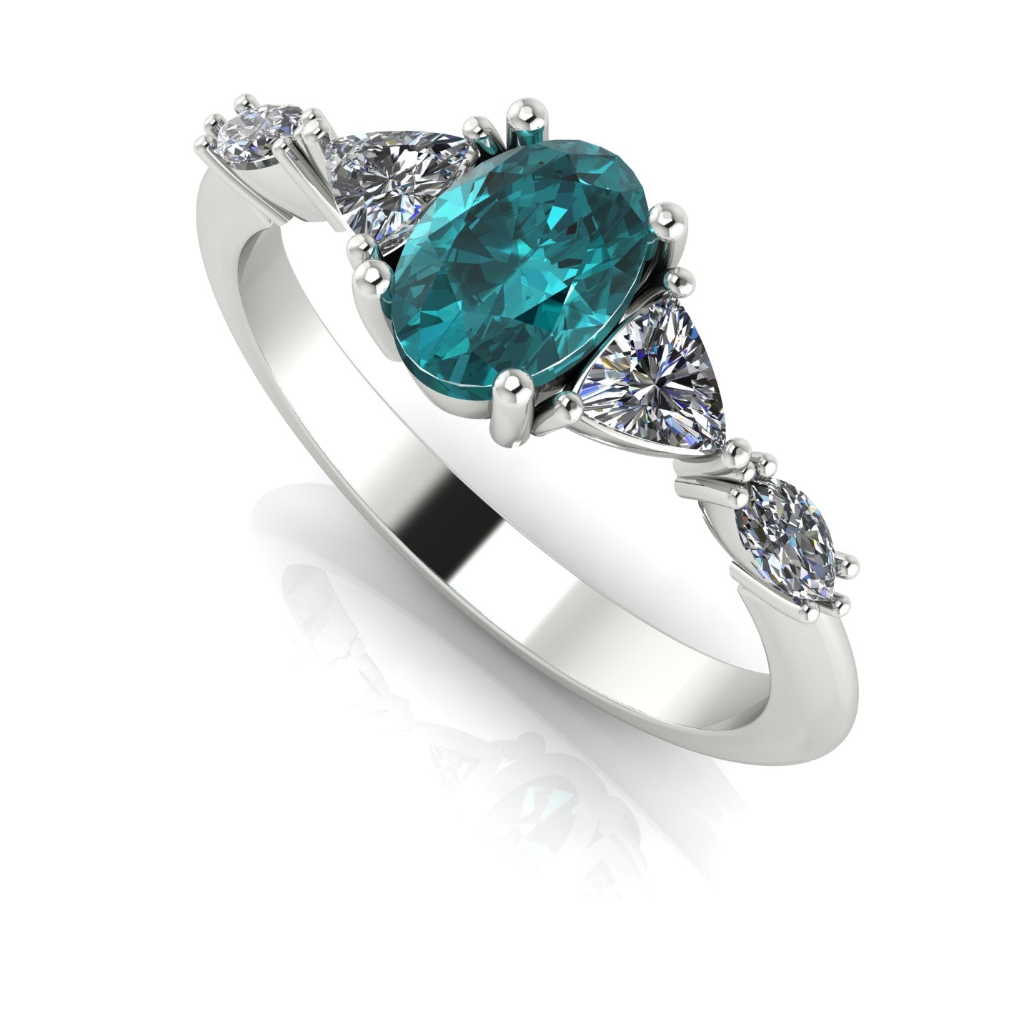Maisie Oval Teal Sapphire & Diamond Ring in White Gold or Platinum