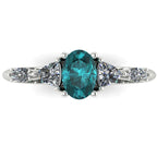 Maisie Oval Teal Sapphire & Diamond Ring in White Gold or Platinum