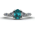 Maisie Oval Teal Sapphire & Diamond Ring in White Gold or Platinum