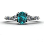 Maisie Oval Teal Sapphire & Diamond Ring in White Gold or Platinum