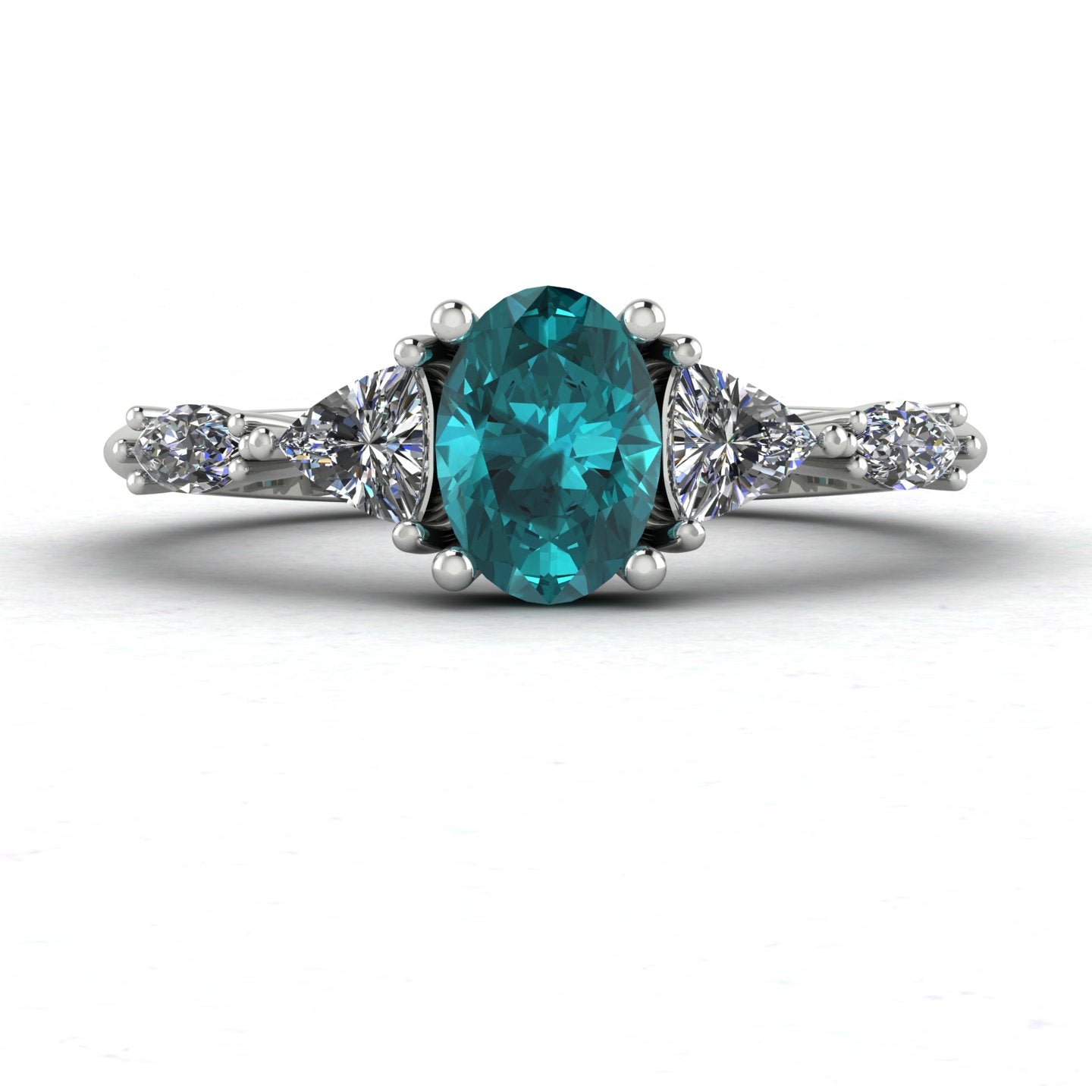 Maisie Oval Teal Sapphire & Diamond Ring in White Gold or Platinum