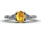 Maisie Oval Yellow Sapphire & Diamond Ring in White Gold or Platinum
