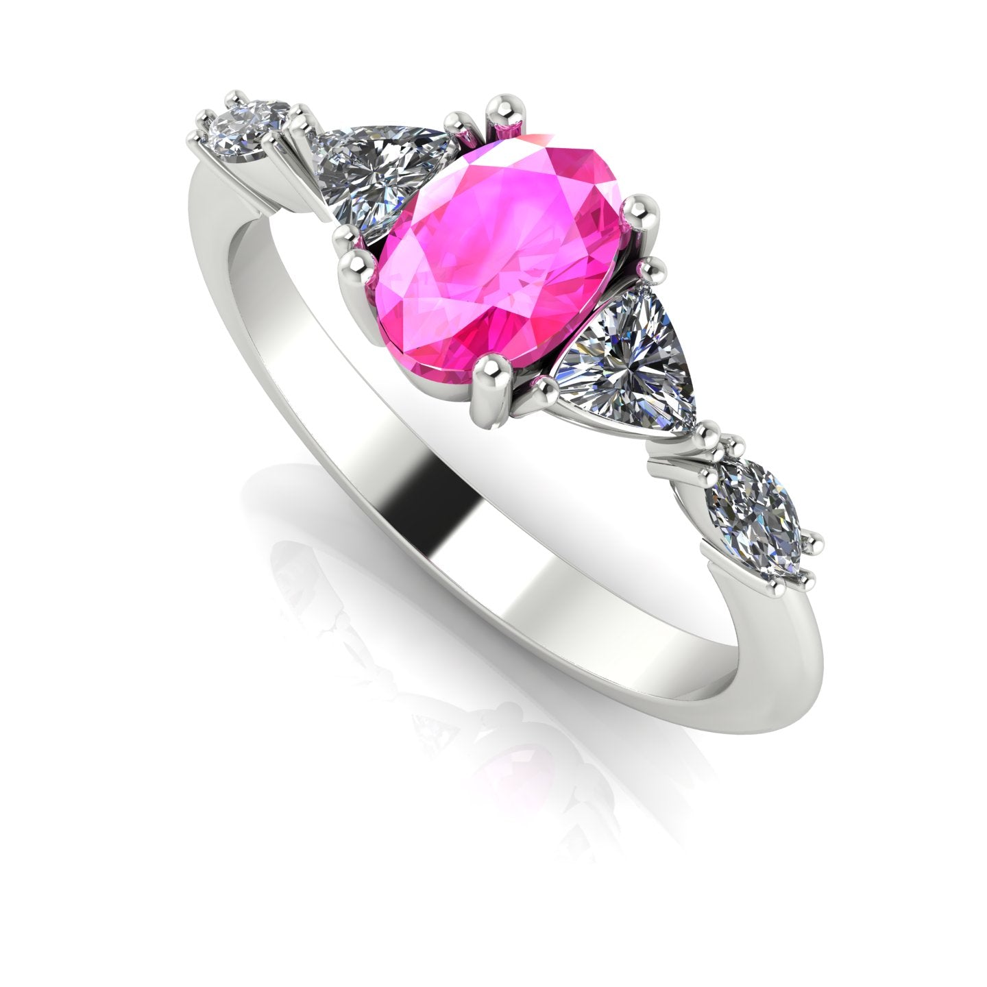 Maisie Oval Pink Sapphire & Diamond Ring in White Gold or Platinum