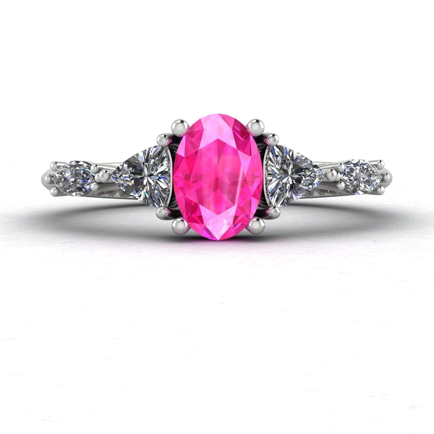 Maisie Oval Pink Sapphire & Diamond Ring in White Gold or Platinum