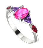 Maisie Oval Pink Sapphire, Violet Sapphire & Ruby Ring in White Gold or Platinum