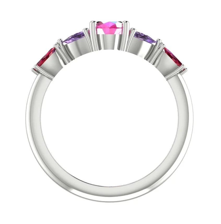 Maisie Oval Pink Sapphire, Violet Sapphire & Ruby Ring in White Gold or Platinum
