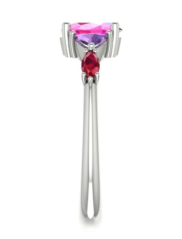 Maisie Oval Pink Sapphire, Violet Sapphire & Ruby Ring in White Gold or Platinum