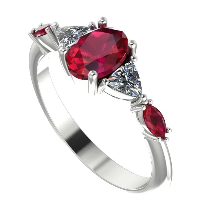 Maisie Oval Ruby & Diamond Ring in White Gold or Platinum