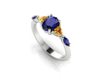 Maisie Oval Blue & Yellow Sapphire Ring in White Gold or Platinum