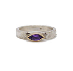 marquise amethyst east west silver with gold ring - front view