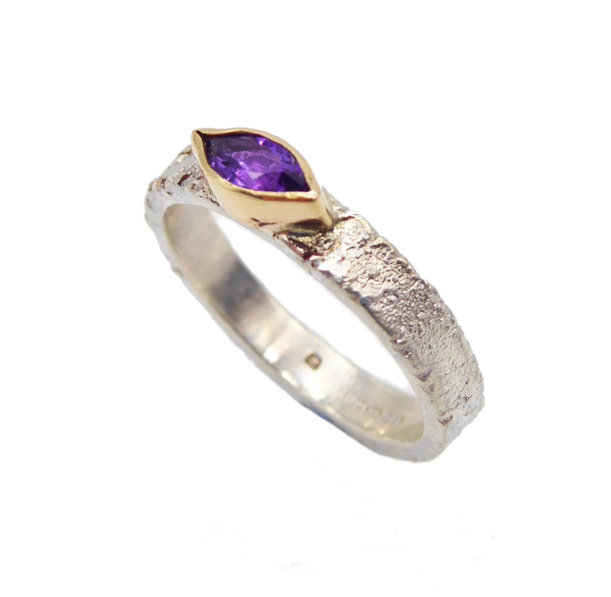marquise amethyst east west silver with gold ring - angle view