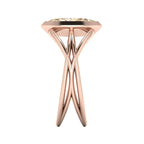 Infinity marquise champagne diamond ring in 18ct rose gold, side profile showing the elegant marquise diamond set in the sculptural wrap-around band, alternative engagement ring handmade in London