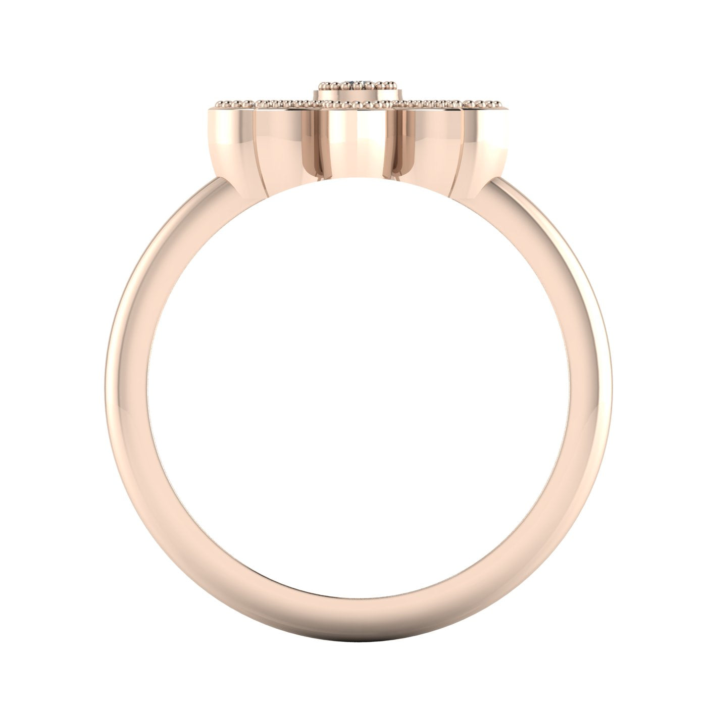 View through the 18ct rose gold band of the Astraea Liberty ring showing the secure internal diamond settings and craftsmanship.