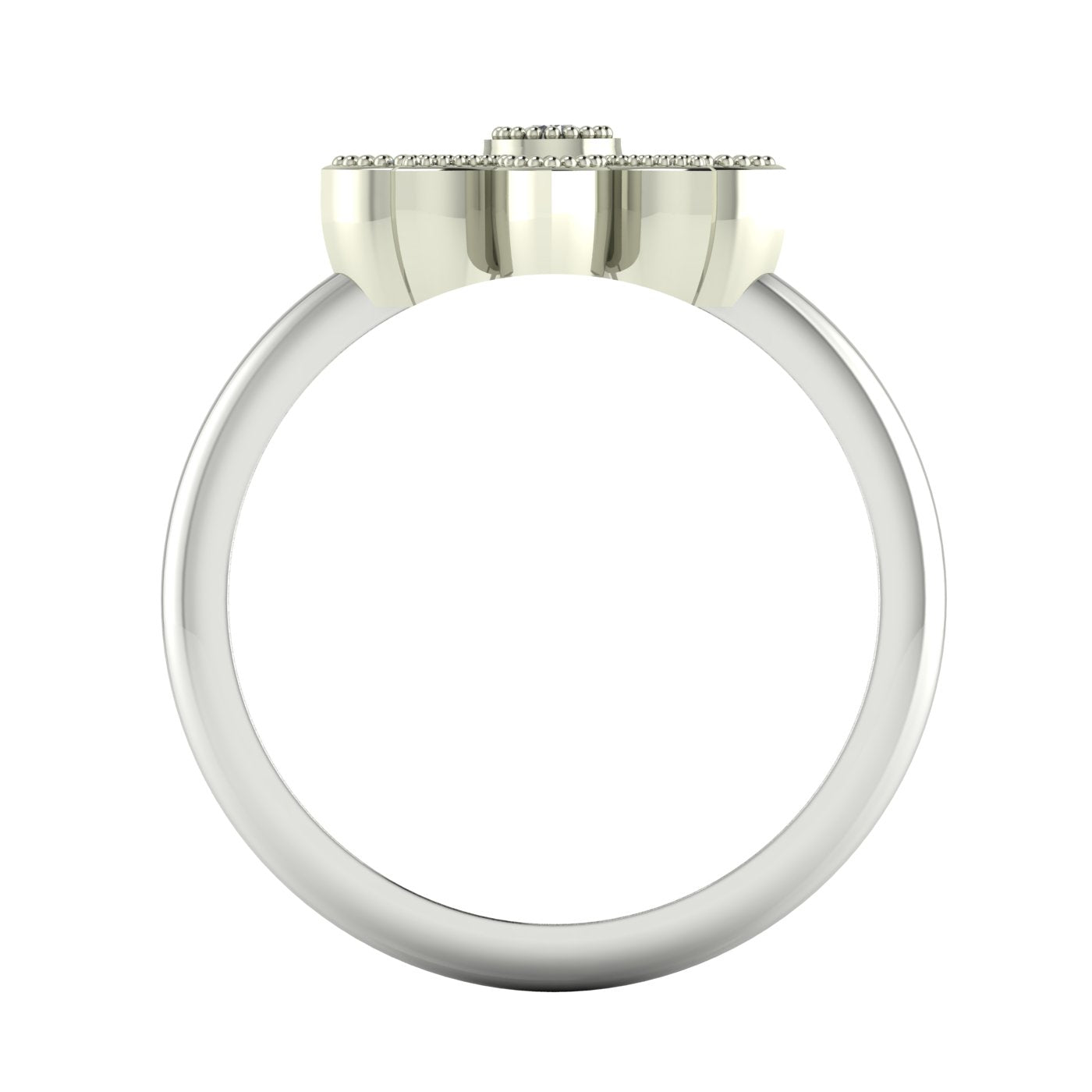View through the circular band of the Astraea Liberty statement ring showing the handcrafted internal diamond settings.
