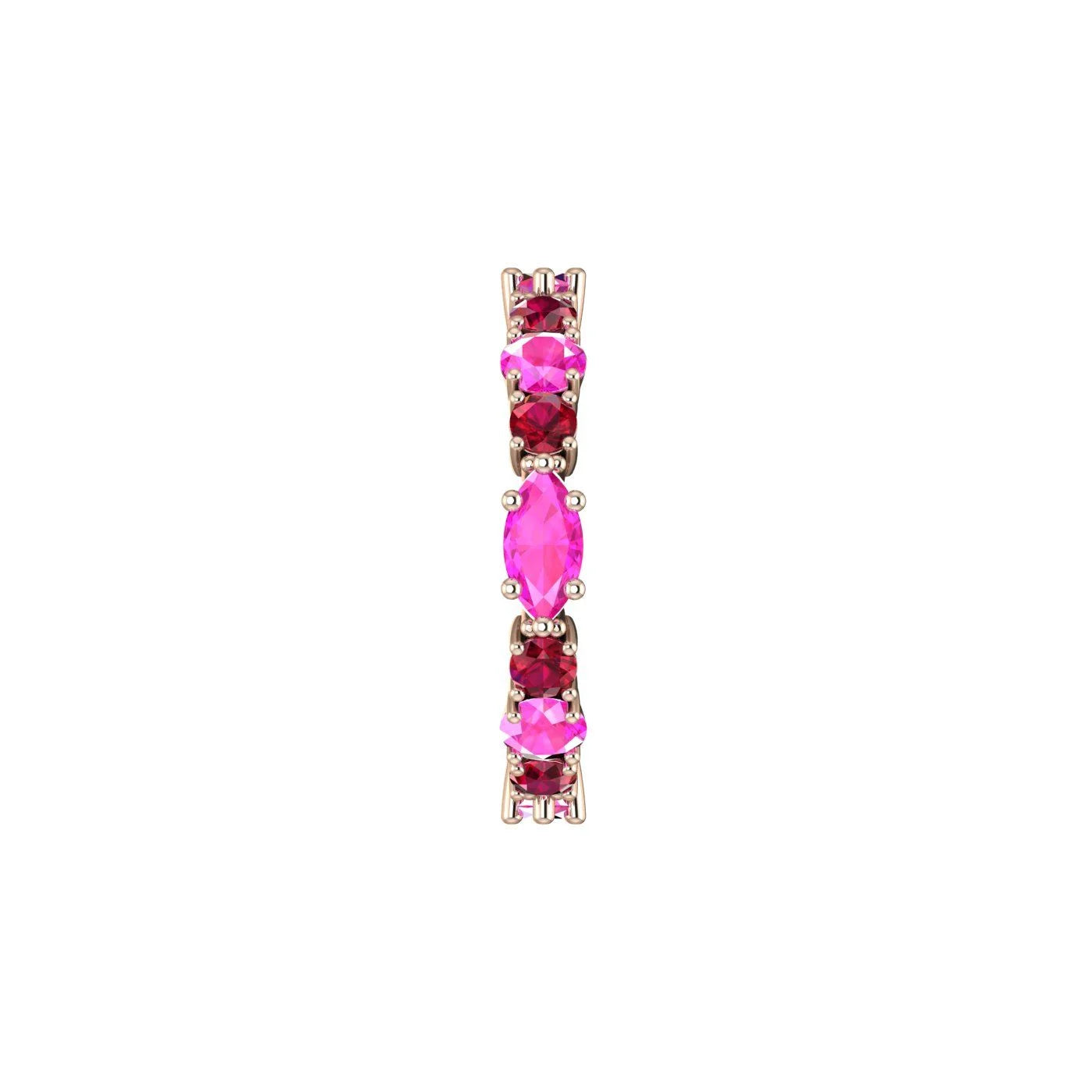 Profile view of the Fire eternity ring showing the intricate gemstone settings.