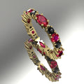 Allsorts eternity ring featuring marquise rubies and brilliant-cut black diamonds in 18ct yellow gold.