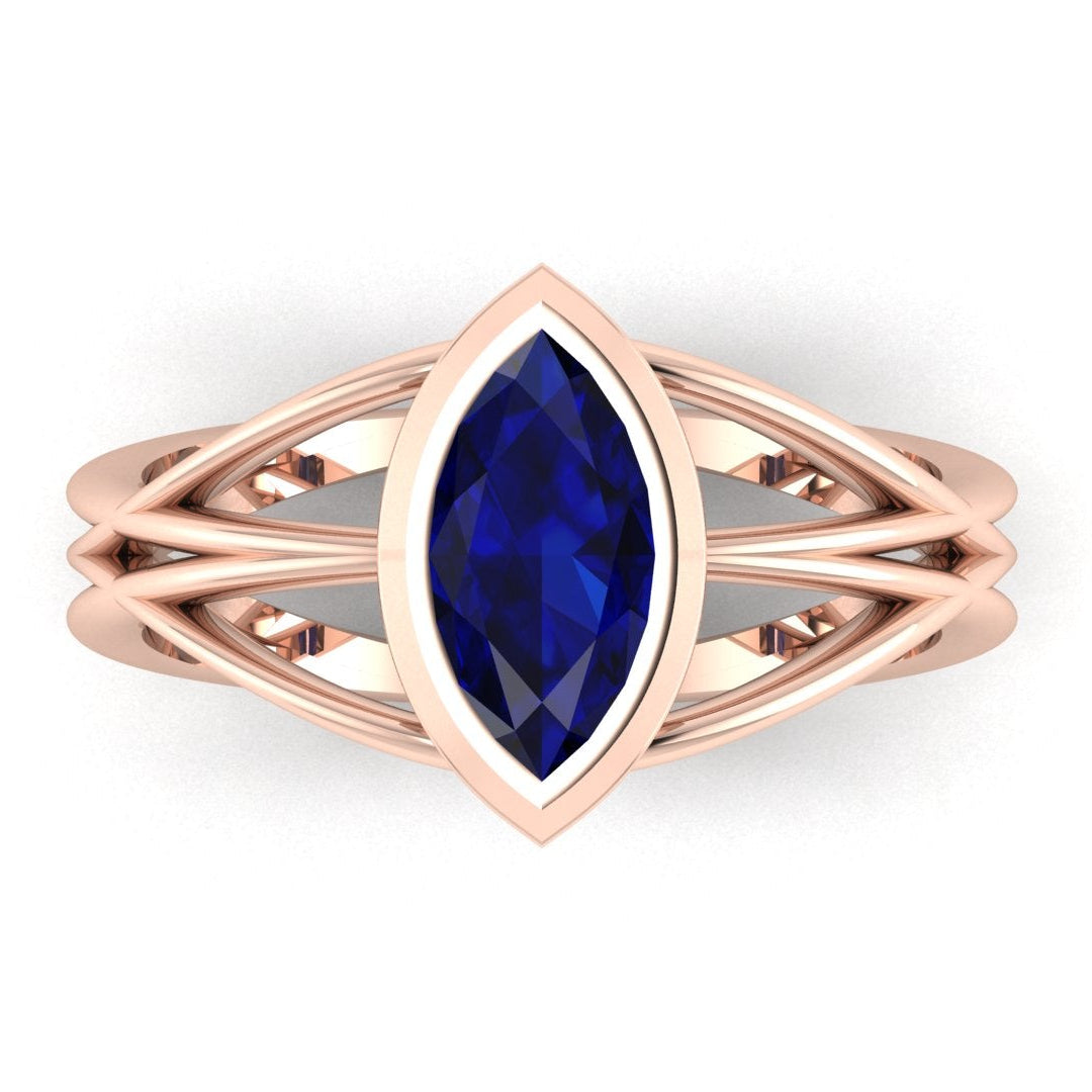 Infinity Marquise Blue Sapphire Ring in 18ct Rose Gold
