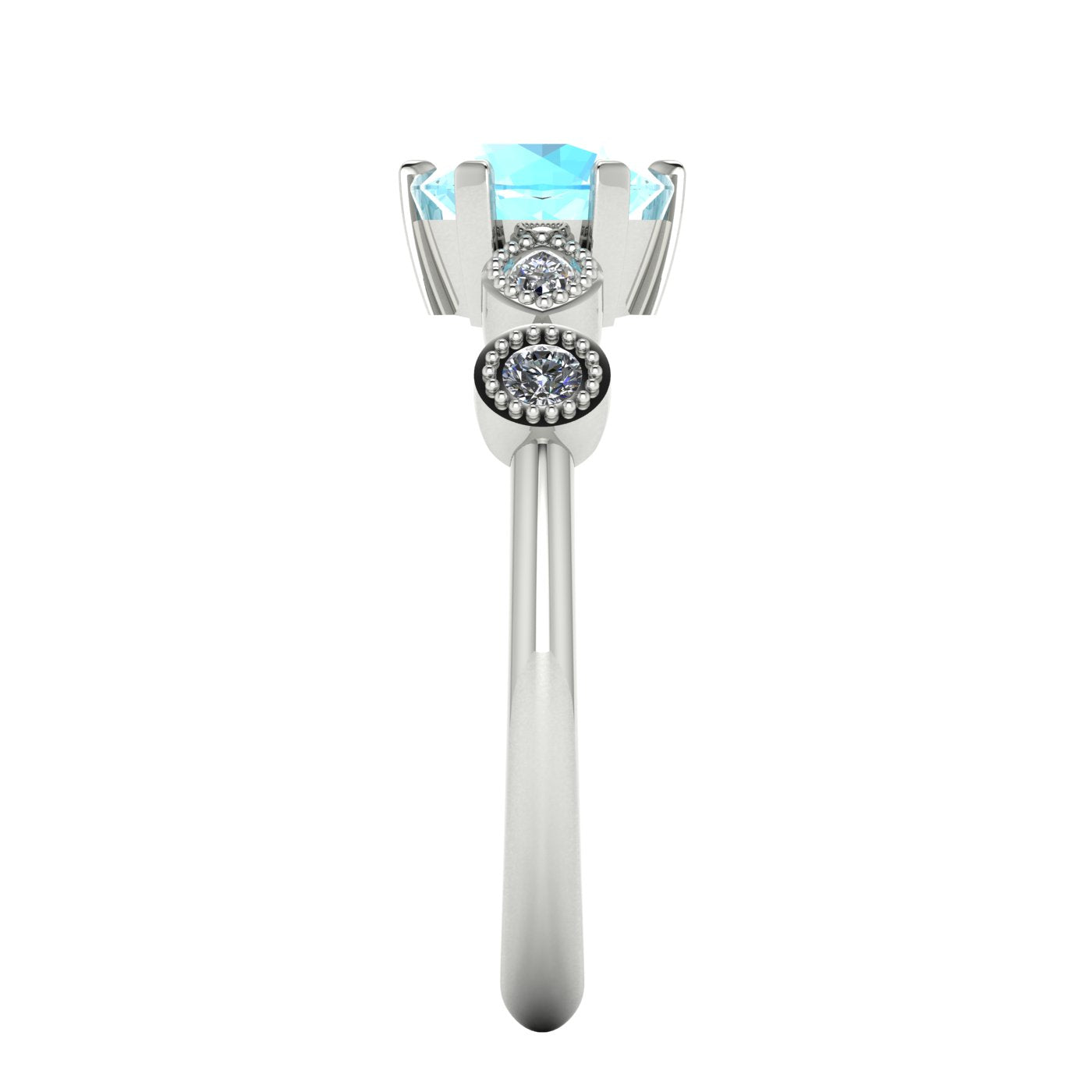 milena round aquamarine and diamond 5 gemstone engagement ring side view