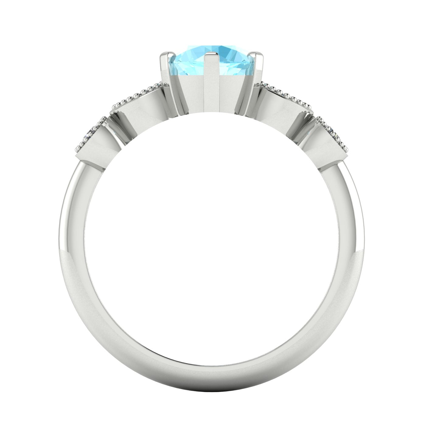 milena aquamarine and diamond white gold or platinum engagement ring through finger view