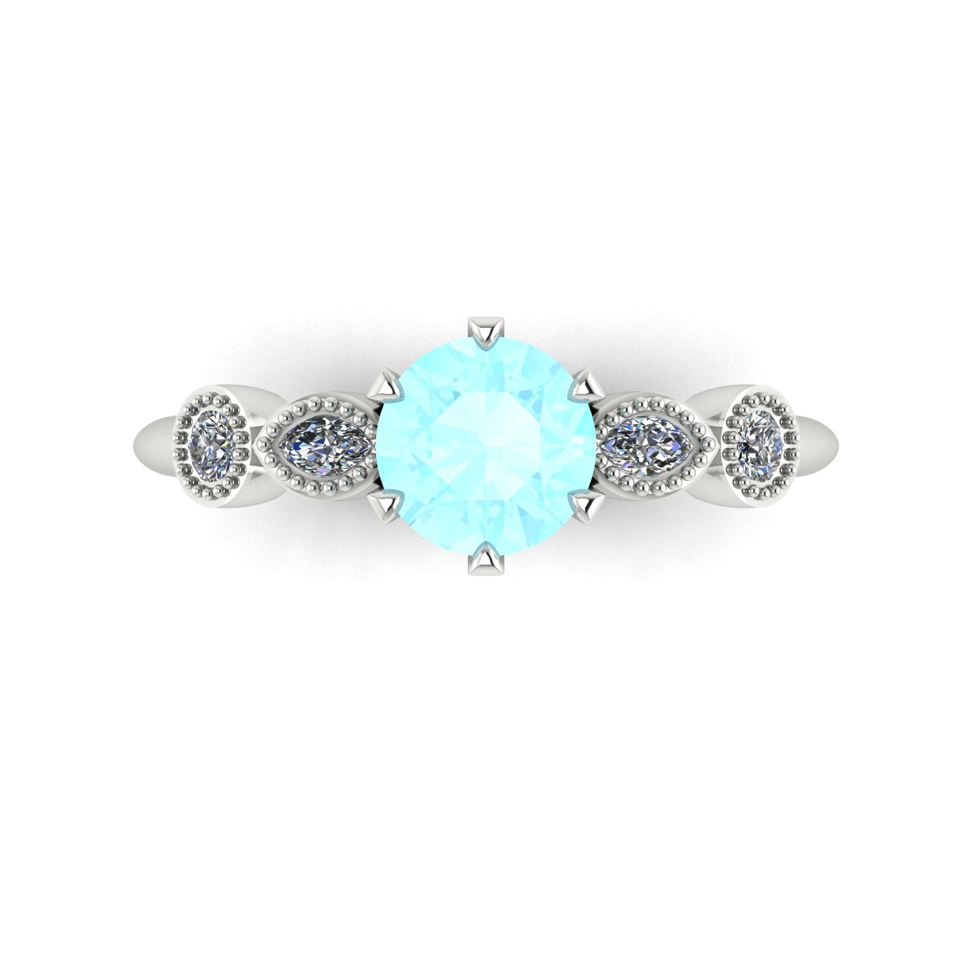milena aquamarine and diamond 5 gemstone white gold or platinum engagement ring