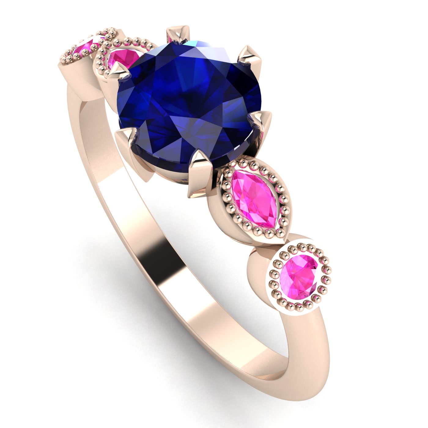 Milena Rose: Blue & Pink Sapphire Ring | 18ct Rose Gold