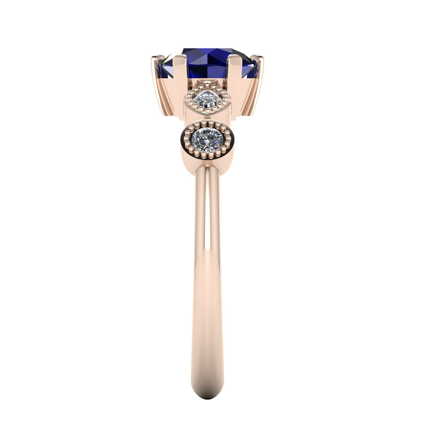 milena round sapphire and diamond 5 gemstone rose gold engagement ring side view