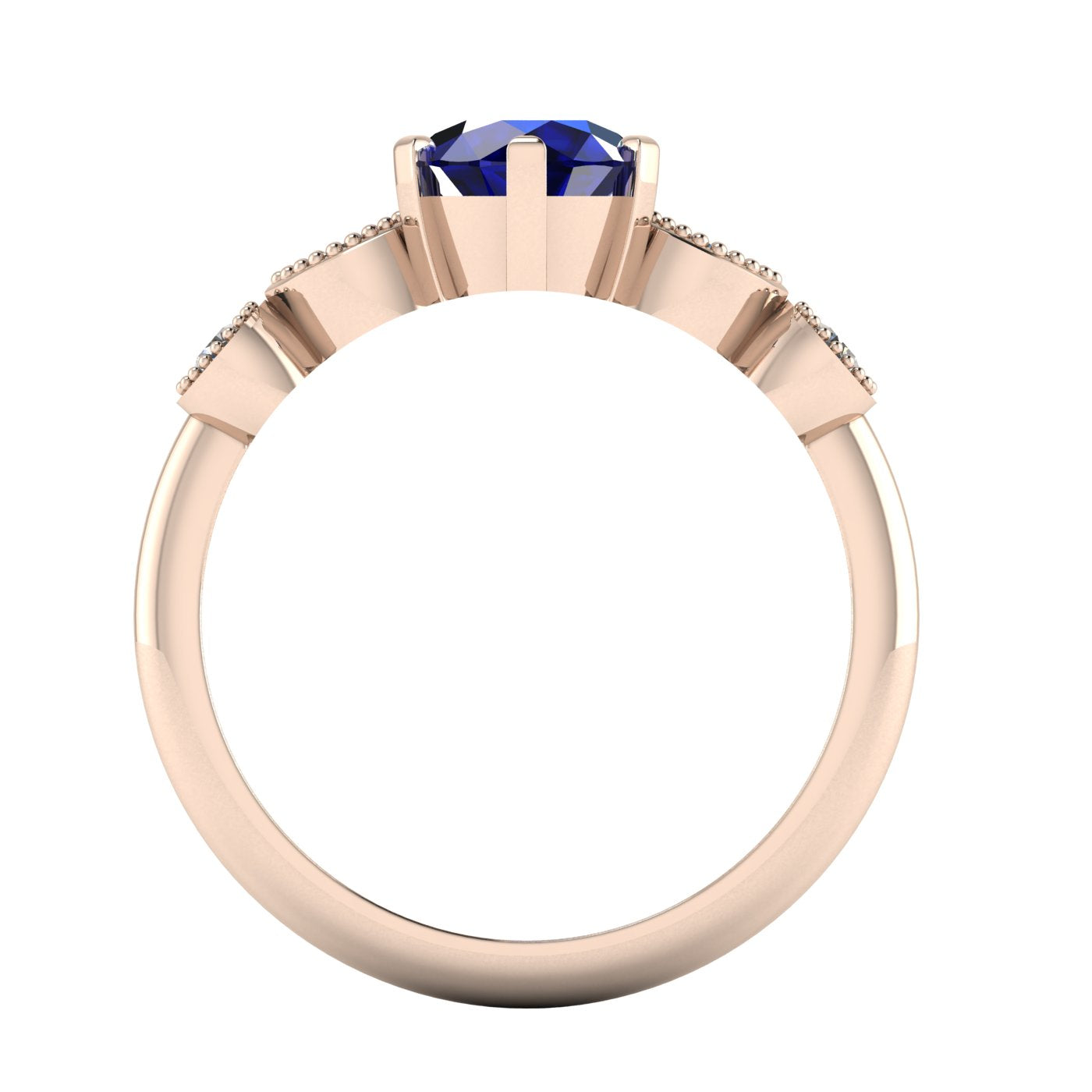 milena round sapphire and diamond 5 gemstone rose gold engagement ring through finger