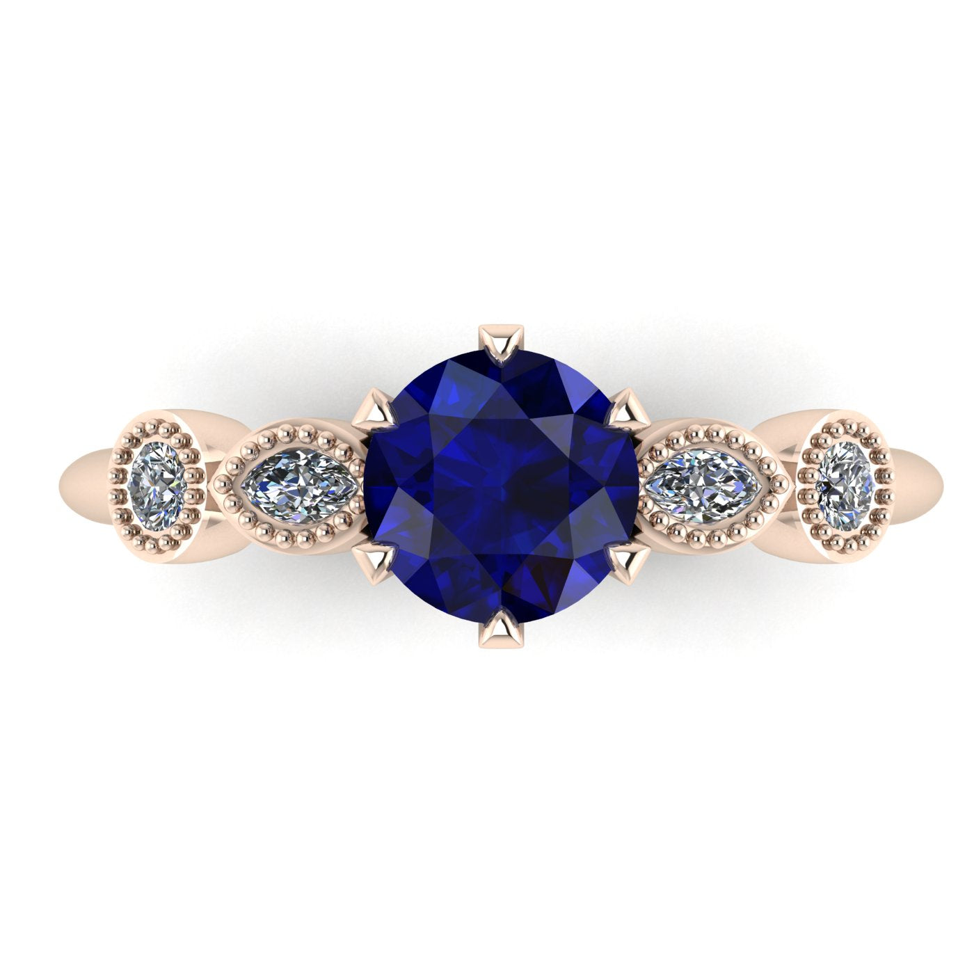 milena round sapphire and diamond 5 gemstone rose gold engagement ring top view