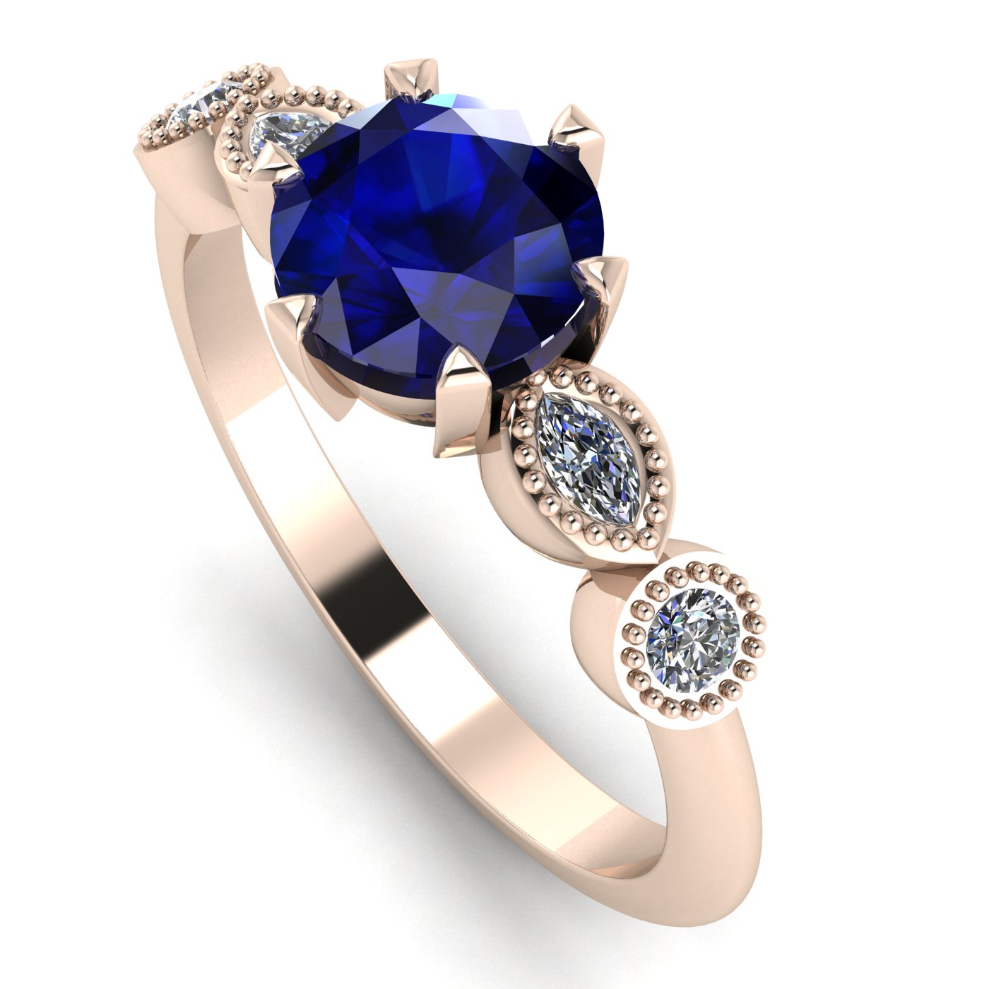milena round sapphire and diamond 5 gemstone rose gold engagement ring