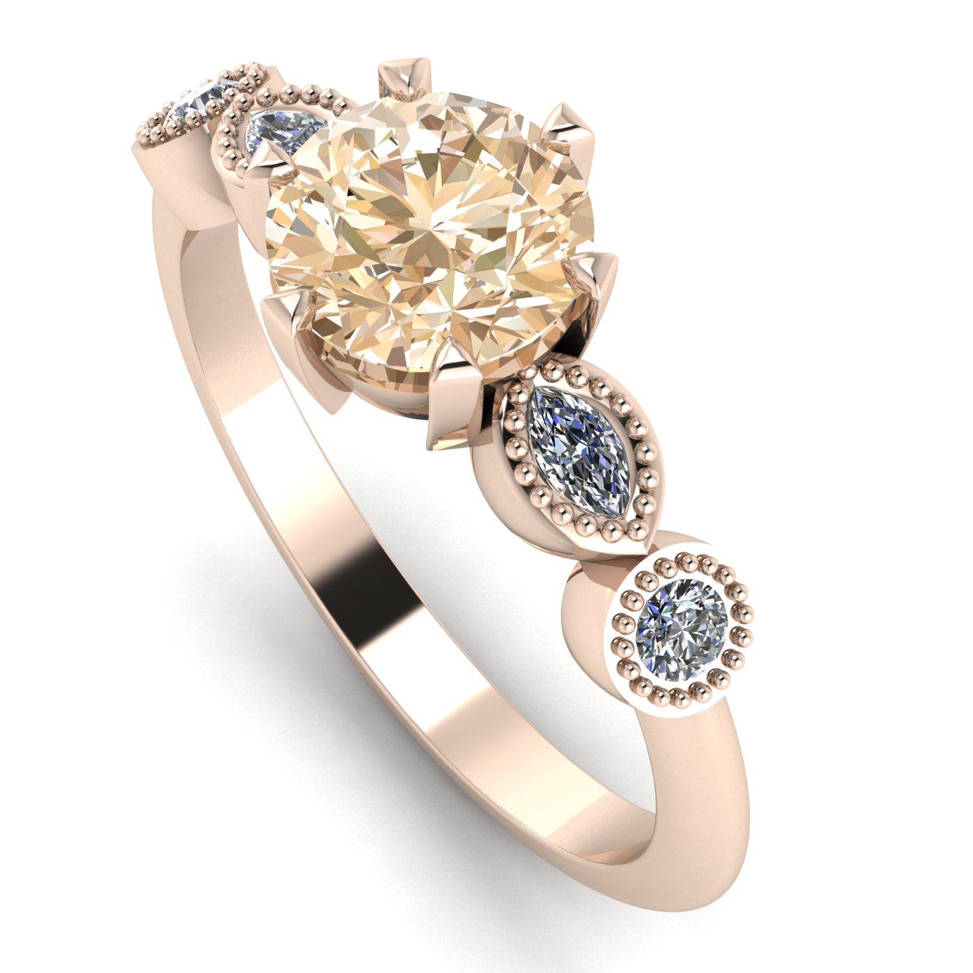 Milena champagne diamond and white diamonds rose gold engagement ring profile angle