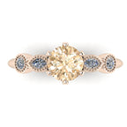 Milena champagne diamond and white diamonds rose gold engagement ring top view.