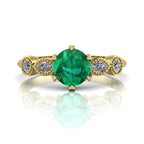 milena emerald and diamond five gemstone yellow gold engagement ring