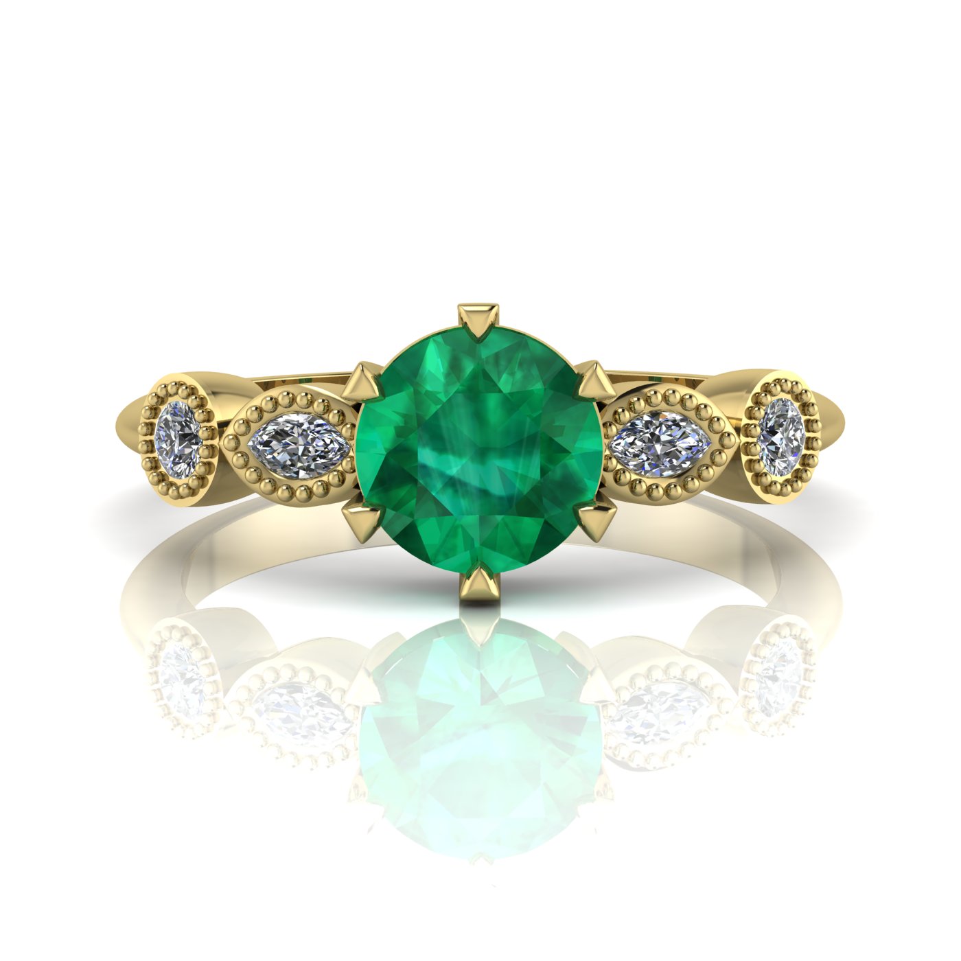 milena emerald and diamond five gemstone yellow gold engagement ring