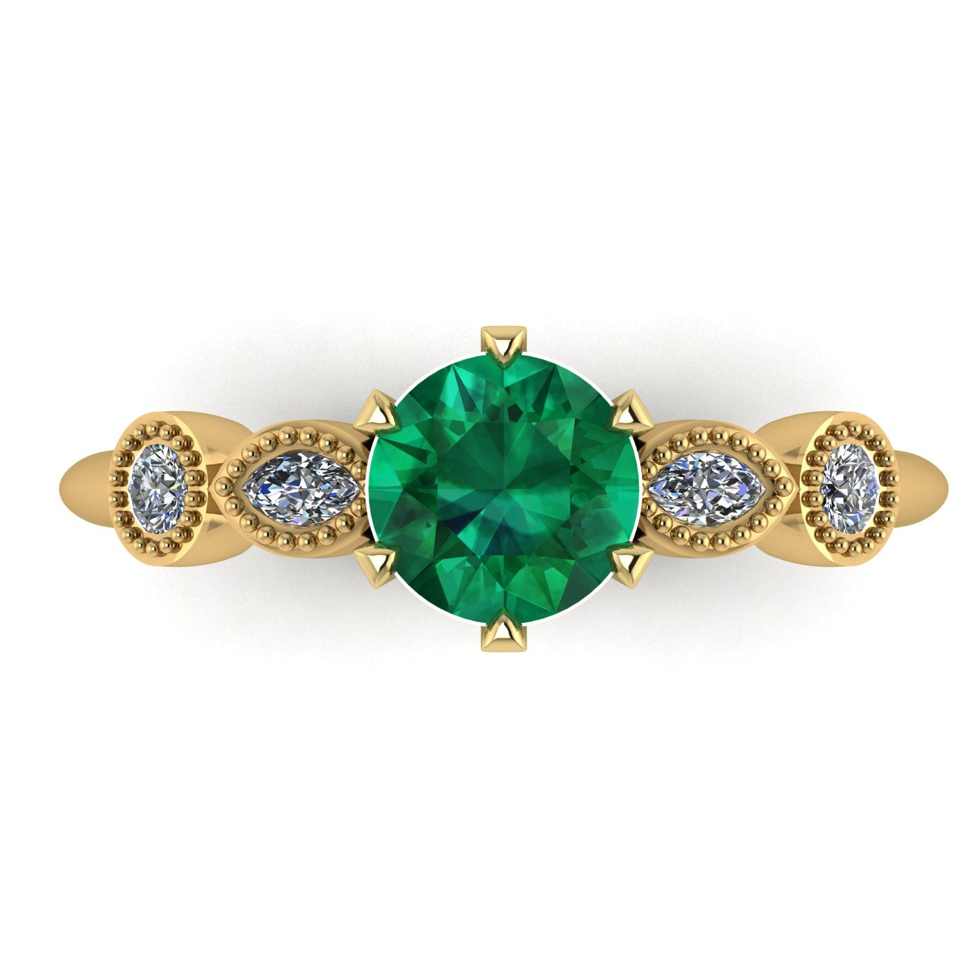 round emerald and diamond 5 gemstone enggaement ring