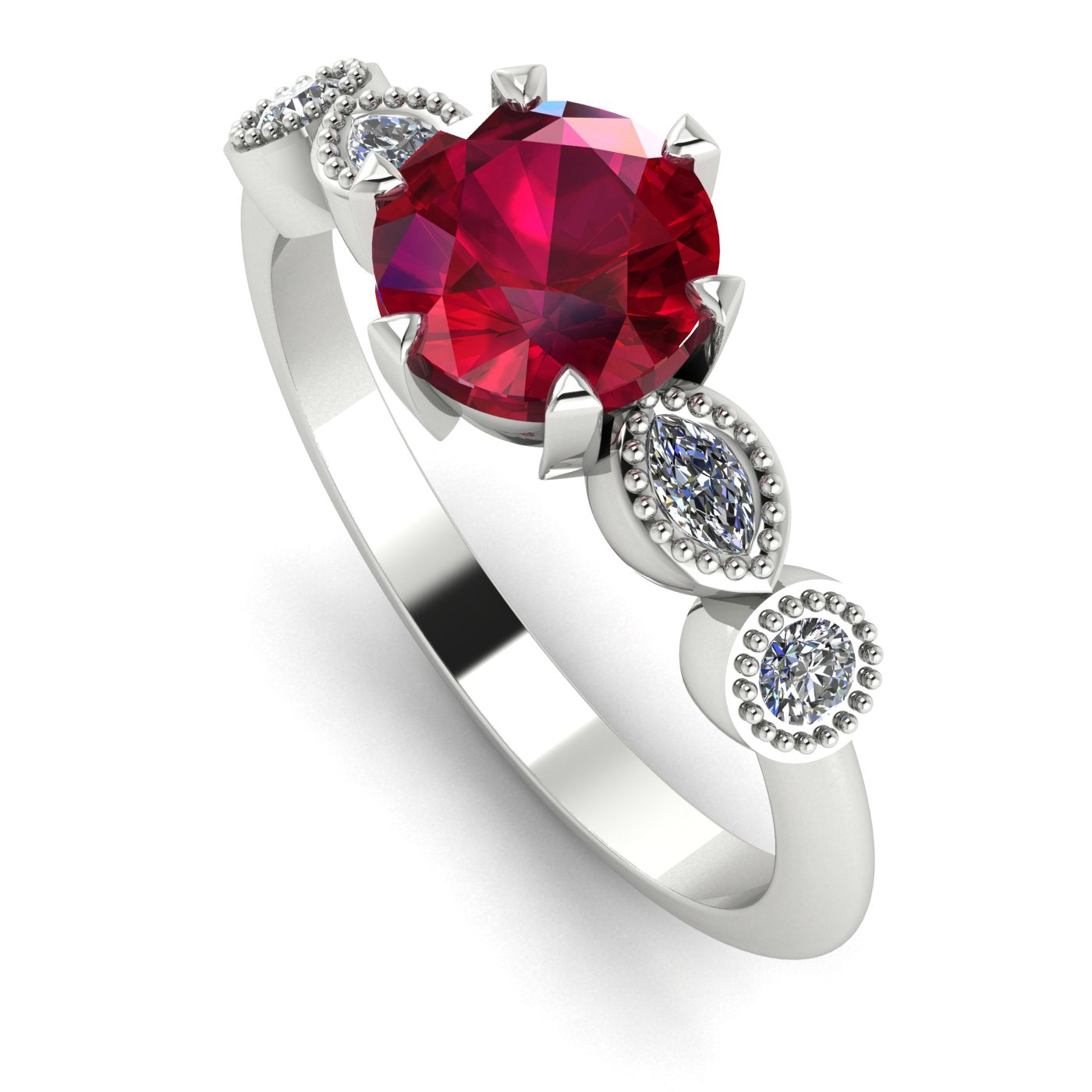 milena ruby and diamond 5 gemstone engagement ring