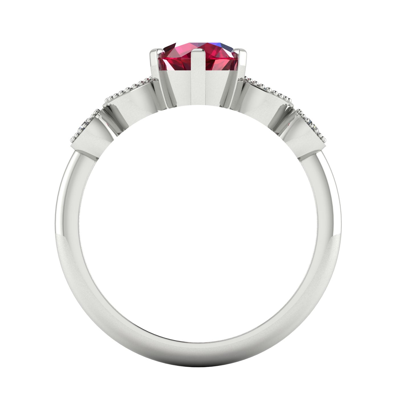 milena ruby and diamond white gold engagement ring through finger