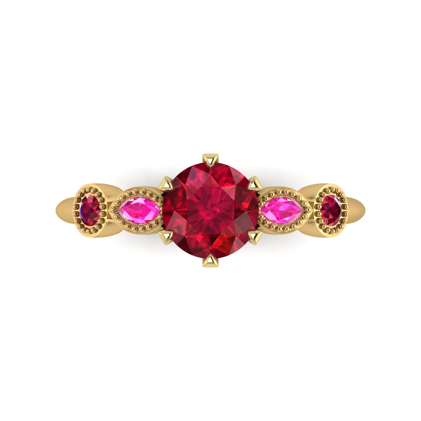 milena round ruby and pink sapphire yellow gold engagement ring top view