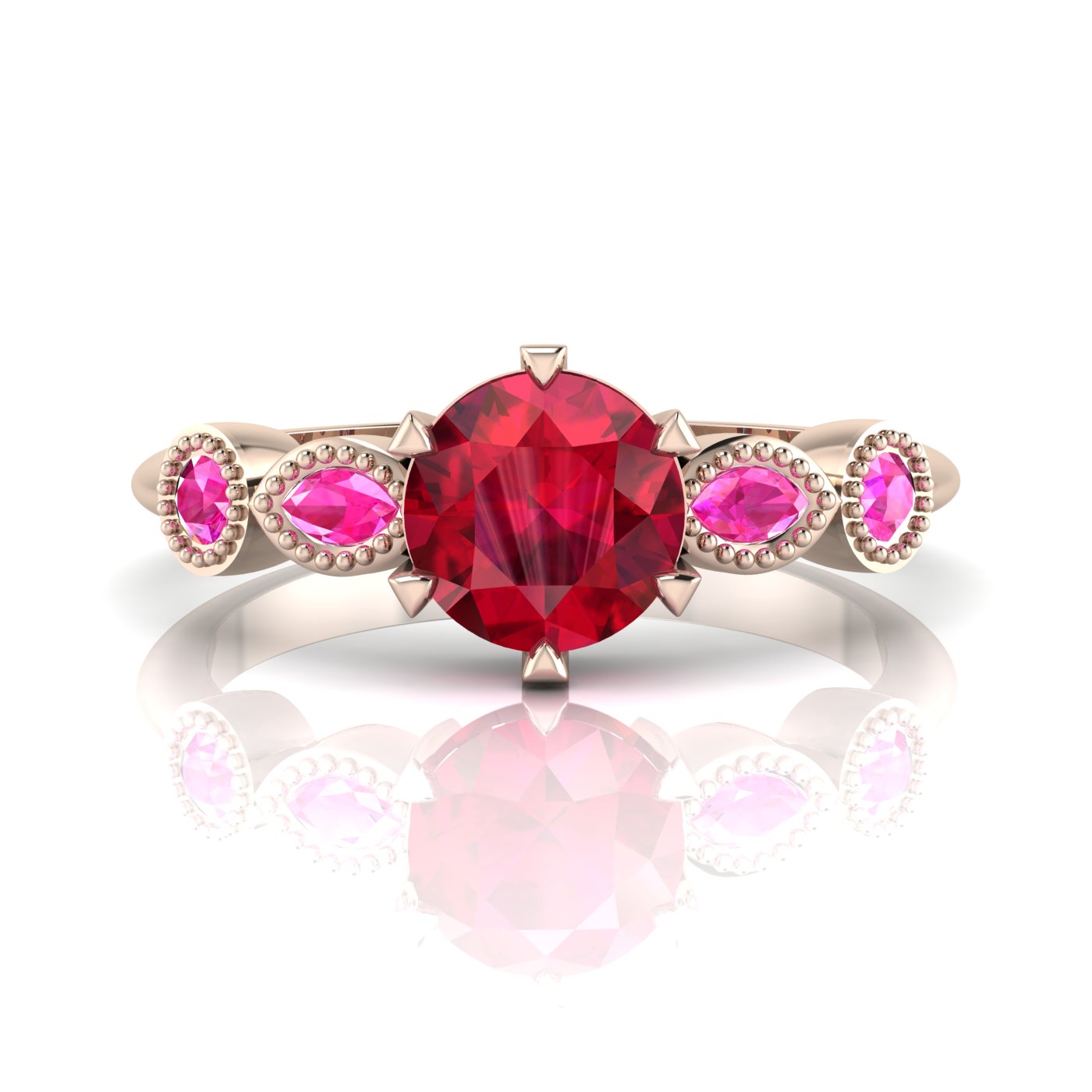 milena ruby and pink sapphire rose gold engagement ring