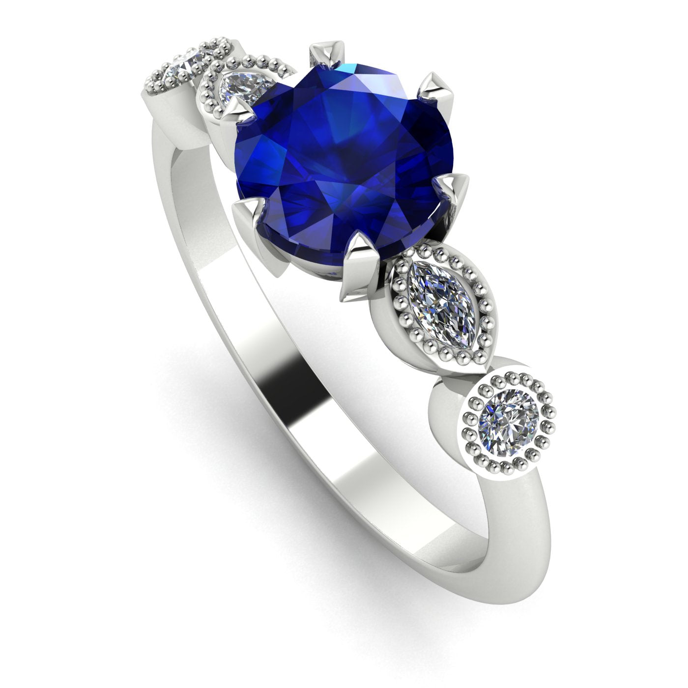 milena blue sapphire and diamond 5 gemstone engagement ring
