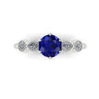milena blue sapphire 6 claw and diamond engagement ring top view