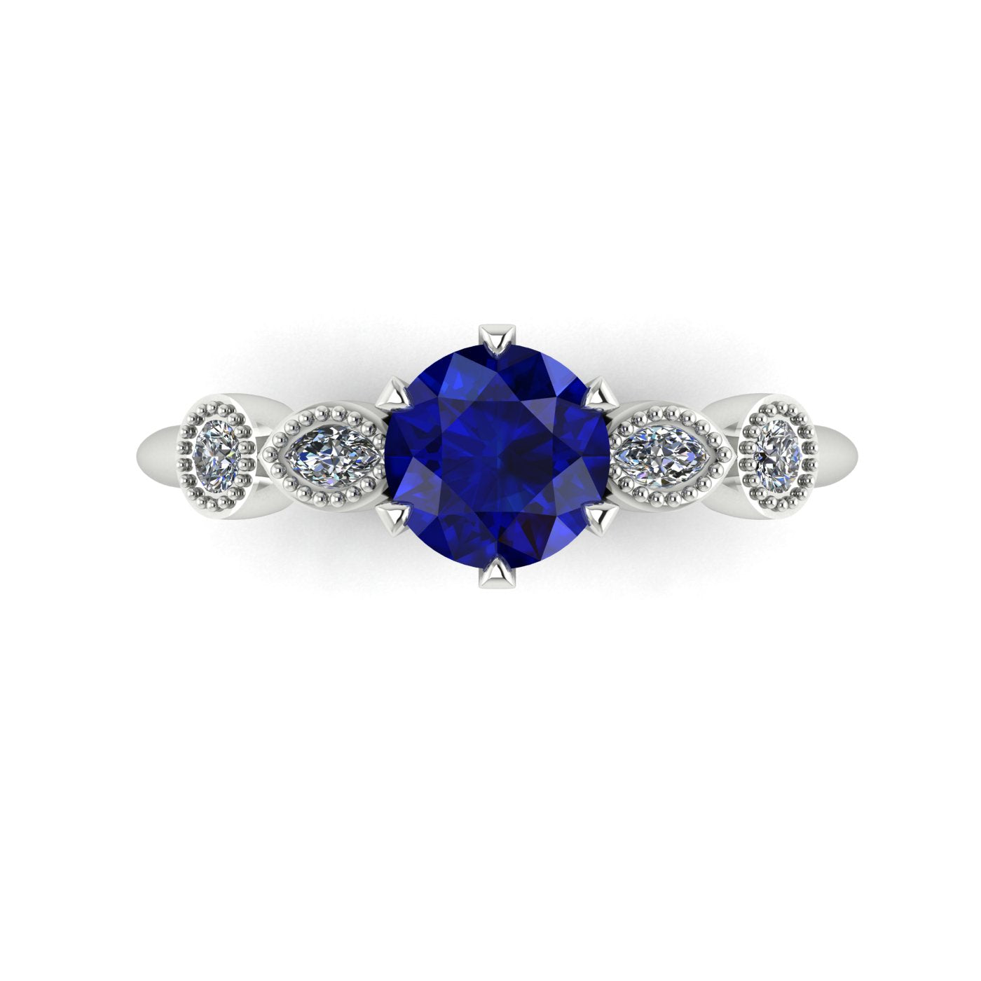 milena blue sapphire 6 claw and diamond engagement ring top view