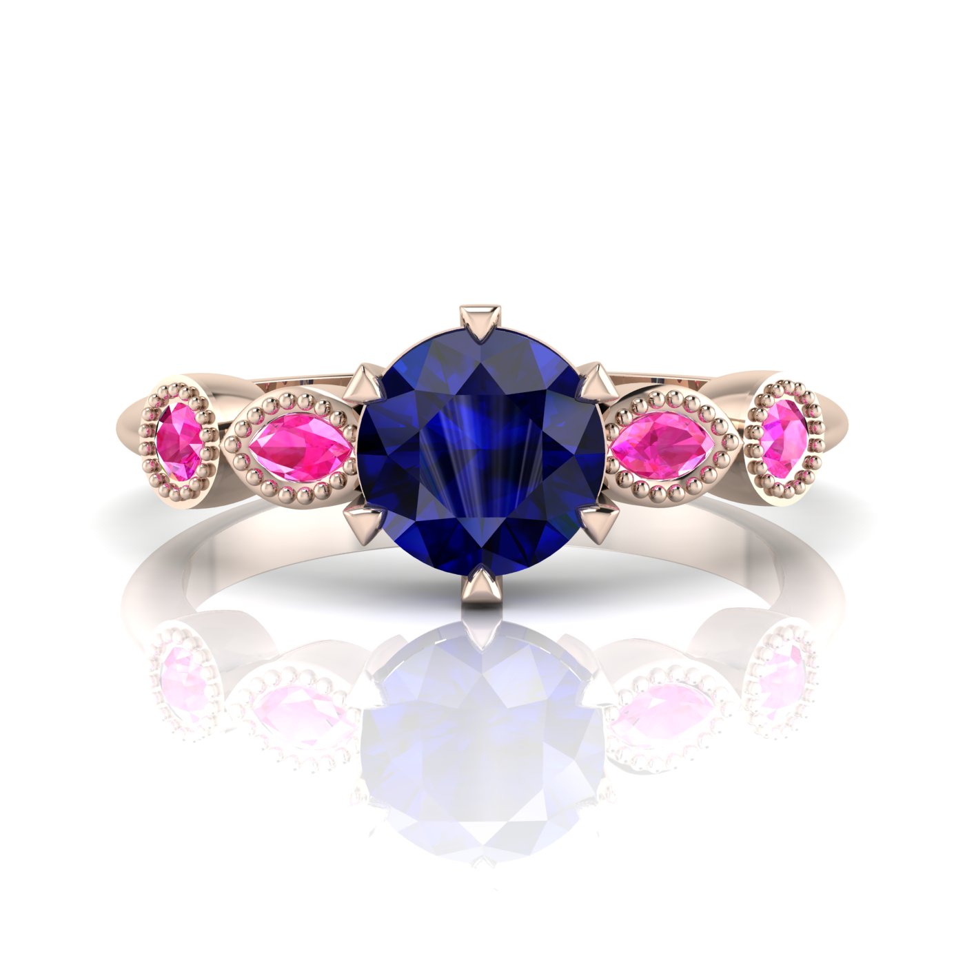 Milena Rose: Blue & Pink Sapphire Ring | 18ct Rose Gold