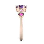 milena violet and pink sapphire rose gold engagement ring side view