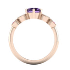 milena violet and pink sapphire rose gold engagement ring through finger
