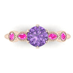 milena violet and pink sapphire rose gold engagement ring top view