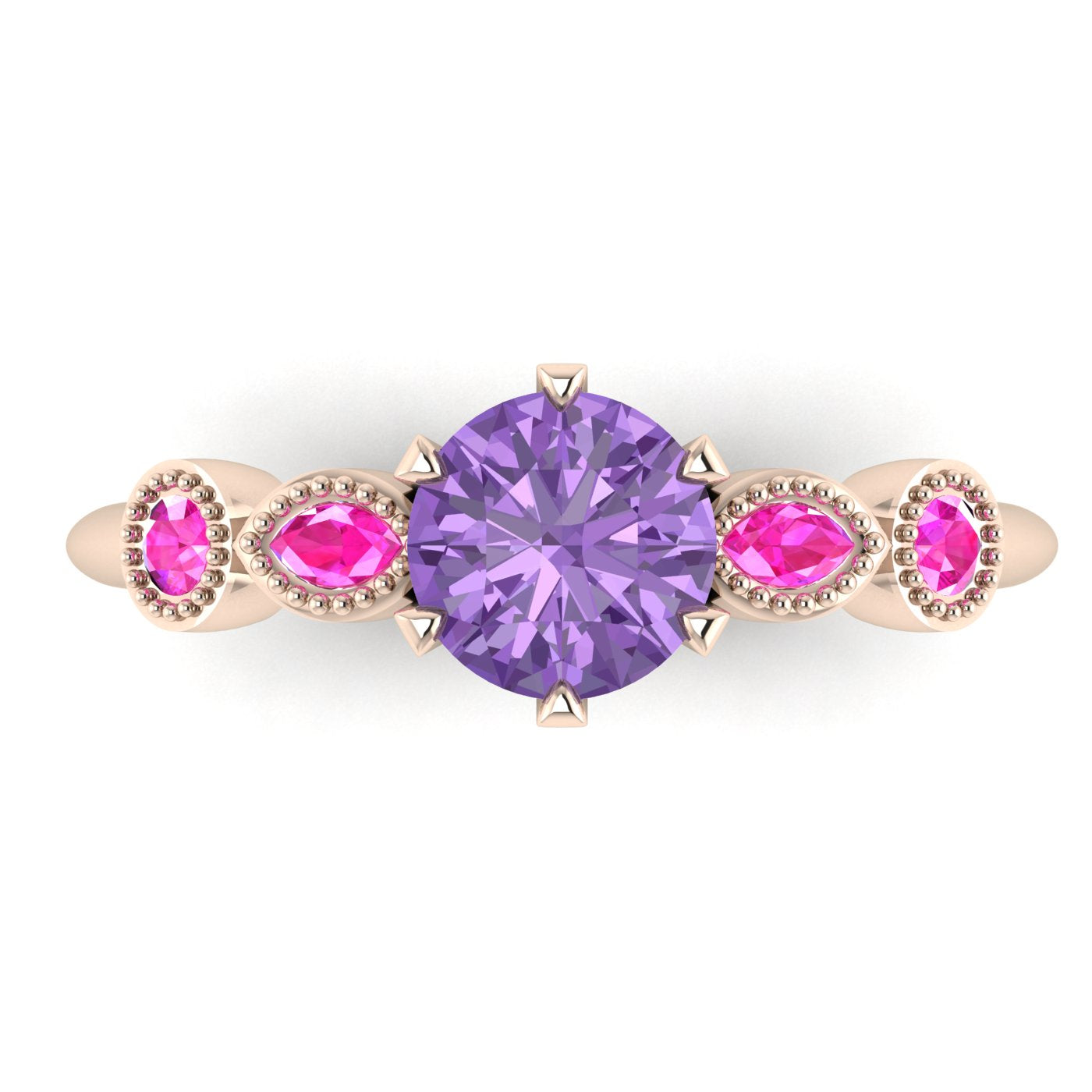milena violet and pink sapphire rose gold engagement ring top view