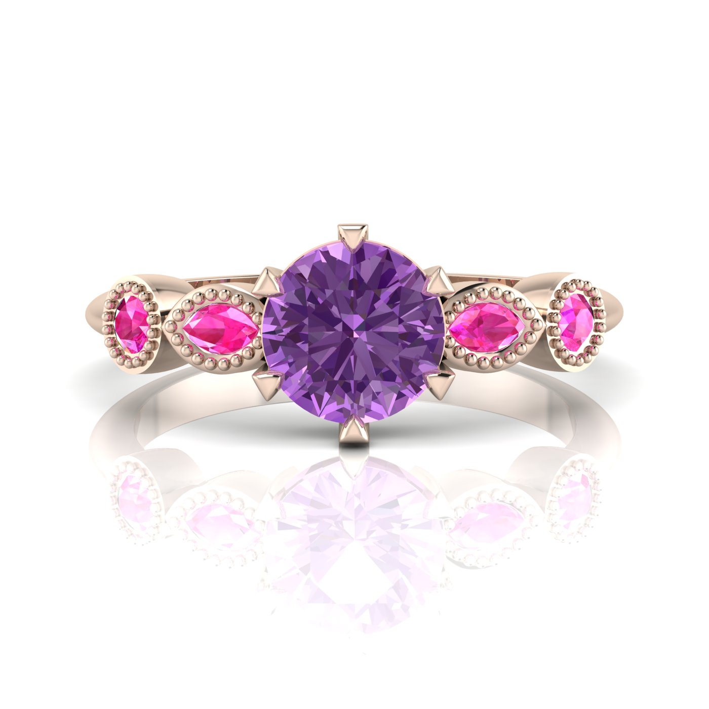 milena purple sapphire with pink rose gold engagement ring