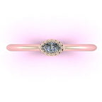 Top view of Mini Astraea 18ct rose gold ring featuring a horizontally set marquise-cut diamond.